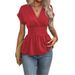 Women's Solid Color Raglan Sleeve V Neck Slim Waist Pleated T Top Spring Hot Selling_ecoleips.com