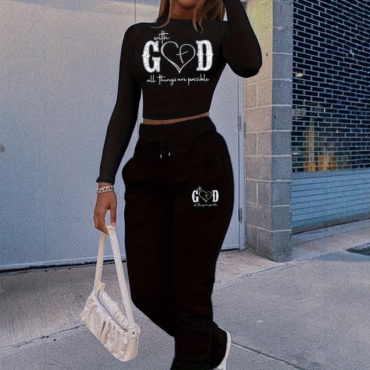 Women's Sporty Cropped Long Sleeved Pant Set Tight Fitting American Style Drawstring Casual Sweatshirt With Pockets_ecoleips.com