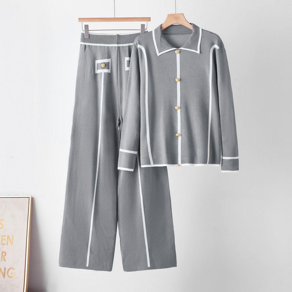 Elegant Knitted Set for Women European American Style Lapel High End Fashion Cardigan Trendy Two Piece Autumn Winter Commuting Clothing_ecoleips.com