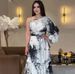 Women's Summer New U Neck Printed Long Sleeved Trumpet Sleeves Fashionable Slim Dress_ecoleips.com