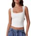 Women's Lace-trimmed Square-neck Sleeveless Tank Top With Double-layer Slim Fit, Cropped Top, New European And American_ecoleips.com
