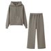 Women's Hooded Sweatshirt & High-Waist Lounge Pants Set - Oversized Pullover & Wide-Leg Trousers In White, Light Gray, Dark Gray_ecoleips.com