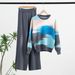 Women's Clothing Stylish Long Sleeve Knit Sweater & Wide-Leg Pants Set - Casual Loose Fit Two-Piece Outfit With Contrast Color Design Comfortable_ecoleips.com