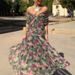Elegant Off-Shoulder Chiffon Wrap Dress With Abstract Print - Flowy Maxi Dress For Women, Boho Chic & Casual Wear_ecoleips.com