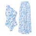 Blue Floral One-Piece Swimsuit For Women – Fresh Shoulder Design, European & American Style_ecoleips.com