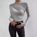 Solid Color Slim Base Jacket Pleated Design Long-Sleeved T-Shirt Women's Top_ecoleips.com