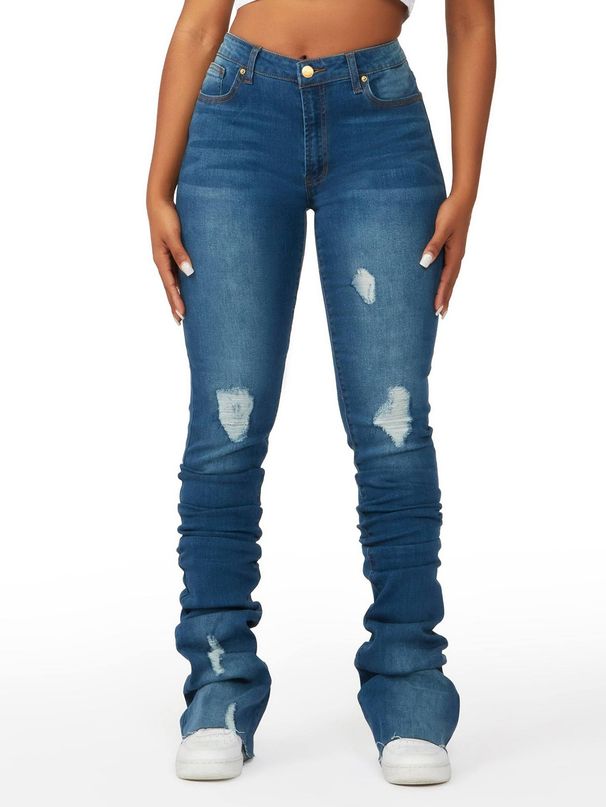 Women's Clothing High Waist Layered Women's Denim Flared Pants Ins Trendy Slim Fit Ripped Slimming Ladies Straight Barrel Pants_ecoleips.com