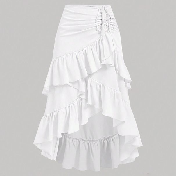 2025 Spring Autumn European And American Women's Skirt Fairy Style Front Rear Asymmetrical Hem High Waist Strap Ruffle Edge Hem Skirt_ecoleips.com