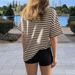 Women's Retro Striped T-Shirt Loose Fit Drop Shoulder Casual Top European American Style for Spring Summer 2026_ecoleips.com