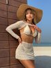 Women's Sexy Solid Color Four Piece Beach Bikini Cover Up Style Swimwear_ecoleips.com