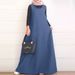 Women's Clothing Muslim Fashion Loose Large Size Sleeveless Long Solid Color Denim Dress_ecoleips.com