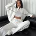 Women's Leisure Suit Long Sleeved Half High Collar Cardigan Sweater With Lace Up Striped Trousers Pant Set_ecoleips.com