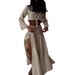 Women's Clothing Solid Color Summer Fashion Cardigan V Neck Lace Up High Slit Cotton And Linen Two Piece Skirt_ecoleips.com