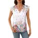 Verve Women's Fashion 2025 Summer New Vacation Style Lace V-neck Shirt Printed Blouse_ecoleips.com