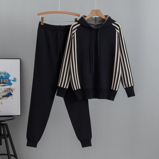 Women's Clothing Age Reducing Knitted Sweater Suit Women's Autumn Hooded Sweater High Waist Trousers Two Piece Suit_ecoleips.com