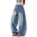 Vintage Star Embroidered Baggy Jeans For Women, Gradient Washed Wide Leg Denim Pants, Loose High Waist Casual Trousers, Streetwear Daily Wear Y2K Over_ecoleips.com