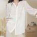 Bohemian Linen Shirt For Women - Oversized V-Neck Summer Blouse, Lightweight & Breathable (White/Green/Blue/Lavender/Grey/Navy/Orange)_ecoleips.com