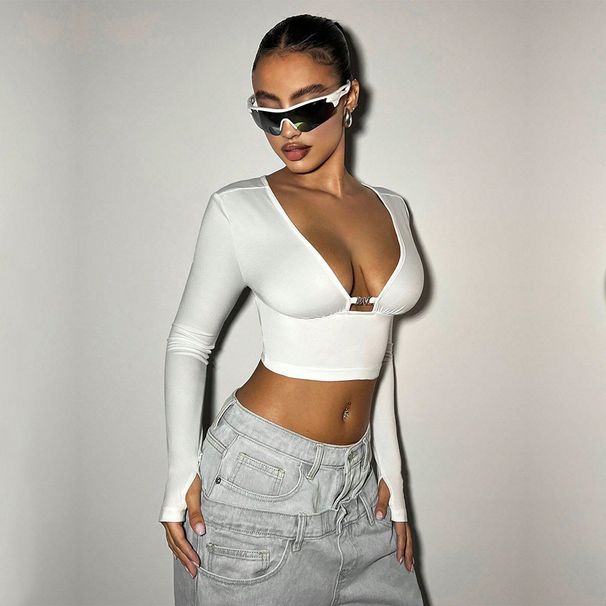 Voya Women's Clothing 2026 Spring/summer New Sexy Spicy Girl T-shirt Backless Design Sense Short Slim Fit Top_ecoleips.com