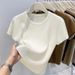 Women's Clothing Round Neck Wide Striped Short Sleeved Knitted Sweater Women's T Shirt Autumn New Slim Temperament Short Sweater Tops Women_ecoleips.com