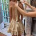Women's Sexy Deep V Backless Slim Satin Halter Neck Dress French Romantic European American Style_ecoleips.com