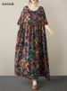 Cotton Summer Vintage Print Dresses For Women 2025 New Casual Loose Long Art Dress Femme Robe Vestidos Elegant Oversize Clothing_ecoleips.com