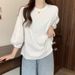 New Lantern T-Shirt For Women, Spring And Autumn 2022, Loose Fit, Versatile, Three-Quarter Sleeve Top, Base_ecoleips.com