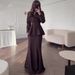 Women's Long Sleeve Top And Solid Color Long Skirt Set Elegant Comfortable Muslim Fashion Style For Spring 2025_ecoleips.com