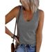 2021 Spring/Summer New Women's U-Neck Sleeveless Ribbed Knit Casual Vest T-Shirt For Women_ecoleips.com