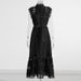 Women's Clothing retro niche design autumn round neck sleeveless hollow perspective design solid color long dress for women_ecoleips.com