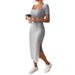ng2510292 Summer New Clothing Fashion Square Neck Sexy Slim Fit Slit Bodycon Dress Women's European American Foreign Trade Soft_ecoleips.com