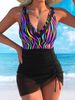 Women's Clothing Sexy V-Neck One Piece Swimsuit Multi Color Mesh Patchwork Style Women's Swimwear Beach & Pool Ready_ecoleips.com