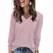 Women's Long Sleeve V-Neck Ribbed T-Shirt - Soft Polyester Blend Casual Top For Autumn & Winter - Loose Fit Comfortable Daily Wear_ecoleips.com