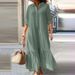 Women's Clothing New Cotton And Linen Long Irregular Dress Shirt Collar Twist Button Casual Dress_ecoleips.com