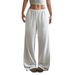 Women's Clothing Casual Wide Leg Pants Adjustable Drawstring Soft Cotton Blend, High Waisted Loose Fit, Streetwear Essentials (White, S-XXL)_ecoleips.com
