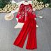 Women's Elegant Casual Two Piece Set Lightweight Chiffon Long Sleeved Top Loose Fitting Trousers Sophisticated Commute Wear_ecoleips.com