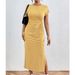 Women's Clothing Elegant Striped Bodycon Midi Dress With Side Slit And Round Neck For Women_ecoleips.com