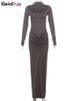 Weird Puss Hipster Ruched Dress Women O-NeckFull Sleeve Skinny Stretch Robe Autumn Trend Simple Classic Pleats Long Bodycon_ecoleips.com