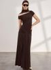 Mozision Hollow Out Short Sleeve Sexy Maxi Dress Women Brown Turtleneck Draped Ruched Bodycon Club Party Long Dresses Female_ecoleips.com