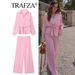Women's Clothing Waist Slim V Neck Chiffon Long Sleeved Top Simple Wide Leg Casual Trousers Suit_ecoleips.com