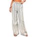 Women's Loose Fit Stripe Print Chiffon Trousers, Mid-Rise Wide Leg Palazzo Pants With Pockets, Flowy Casual Elegant Pants For Daily Wear_ecoleips.com