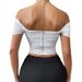 Women's Clothing Fishbone Corset Strapless Camisole Tank Top Off-the-Shoulder Short-Sleeved Vacation Style_ecoleips.com