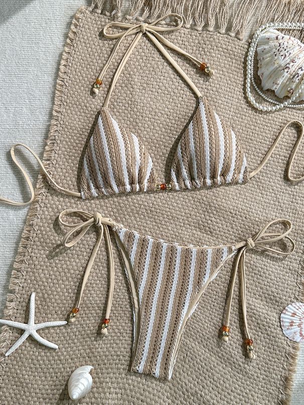 Solid Color Knit Bikini Set – Soft Stretch Swimwear For Women | Minimalist Beach & Pool Essentials_ecoleips.com