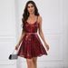 New European And American Style Women's Sequin With Deep V-neck, Off-shoulder, A-line, Strapless Party Mini Dress 9055_ecoleips.com