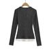 Women's Ribbed Henley Top Long Sleeve T-Shirt Korean Style Slim Fit Brushed Fabric Button Down Collar_ecoleips.com
