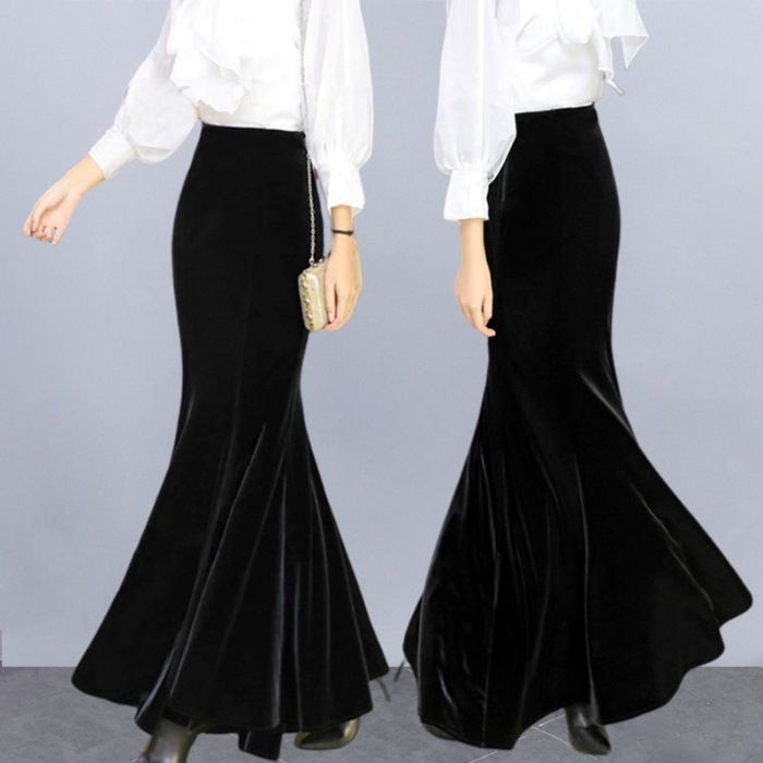 Verve Velvet Midi Autumn New High-end Long Fishtail Plus Size Hip High Waist Winter Skirt_ecoleips.com