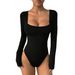 Xiyin's Popular Brushed One-piece Yoga Outfit Features Long Sleeves, Versatile Sports Square-neck Top, And Seamless_ecoleips.com