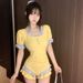 Women's One Piece Swimsuit with Puff Sleeves Slimming Design for Youthful Cute Style Perfect for Hot Springs And Beach_ecoleips.com