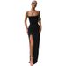Summer New Women's Slim Fit Open Back Sexy Split Dress With One Line Neck Strap_ecoleips.com