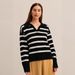 Men's Knit Polo Collar Sweater Oversized Long Sleeve Pullover - Soft Viscose Blend, Contrast Color Design, Casual Loose Fit (Khaki, Black)_ecoleips.com