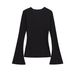 Stylish Ribbed Flare T-Shirt For Women - Soft & Comfortable, Versatile Casual Wear, Loose Fit, Long Sleeve, Round Neck (Pink/Black/Brown, S/M/L)_ecoleips.com